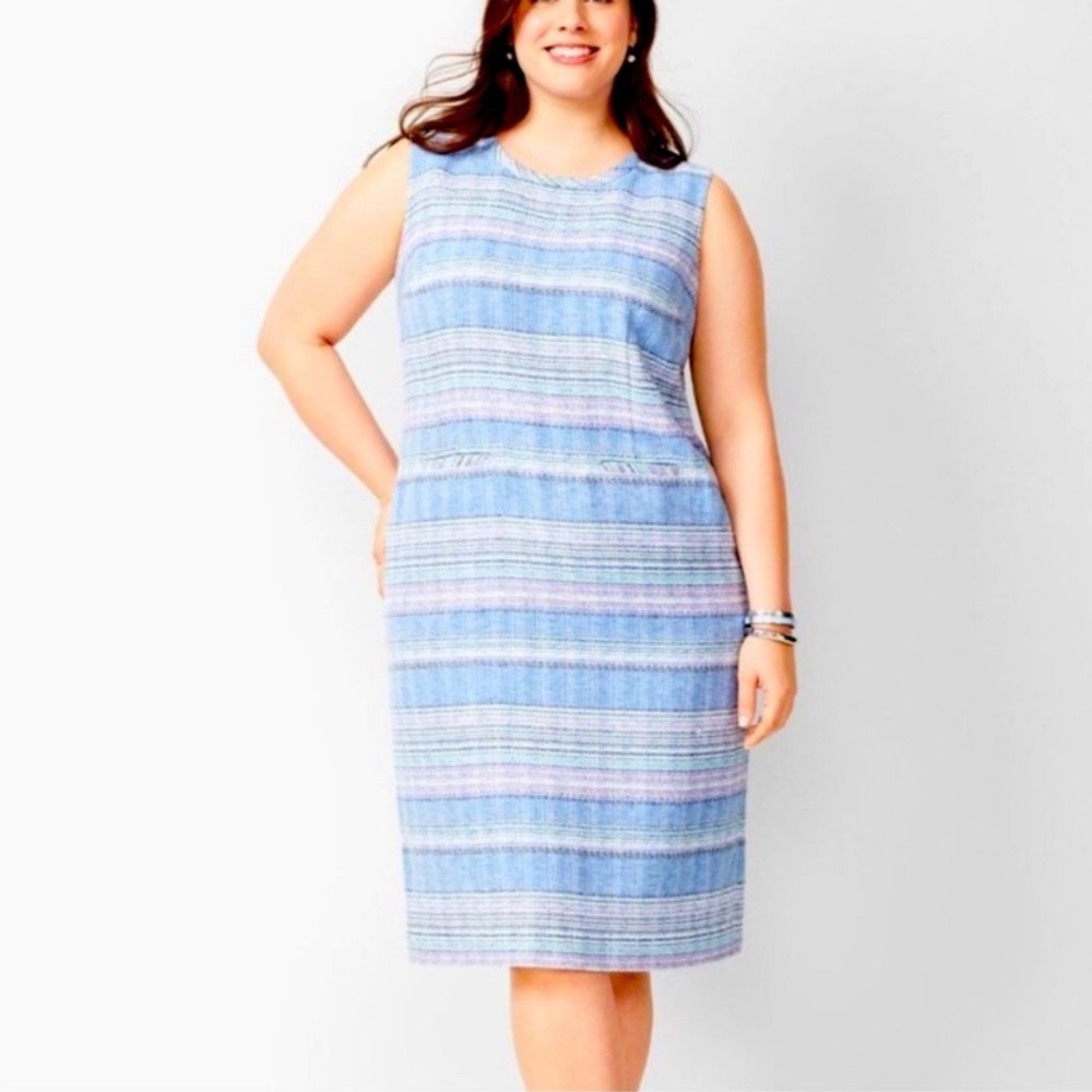 Talbots Blue Striped Tweed Plus Size Shift Dress